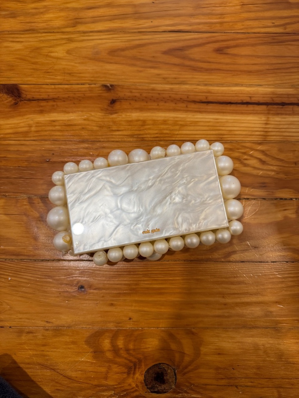 cult gaia Pearlized White Beaded Acrylic Clutch